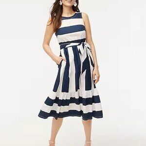 J.Crew Factory Striped poplin midi dress Navy White sz 8 nautical old money